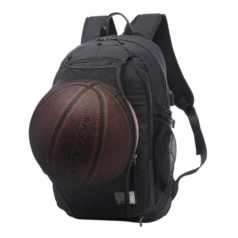 Мужской спортивный баскетбольный рюкзак для ноутбука, школьная сумка для подростков мальчиков, сумка для футбольного мяча, мужская сумка с футбольной баскетбольной сеткой - Цвет: Black