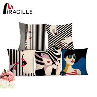 Miracille 45*45 см полосатая художественная Подушка с принтом модное женское украшение хлопок льняная Подушка для домашнего дивана Декор автомобиля - изображение
