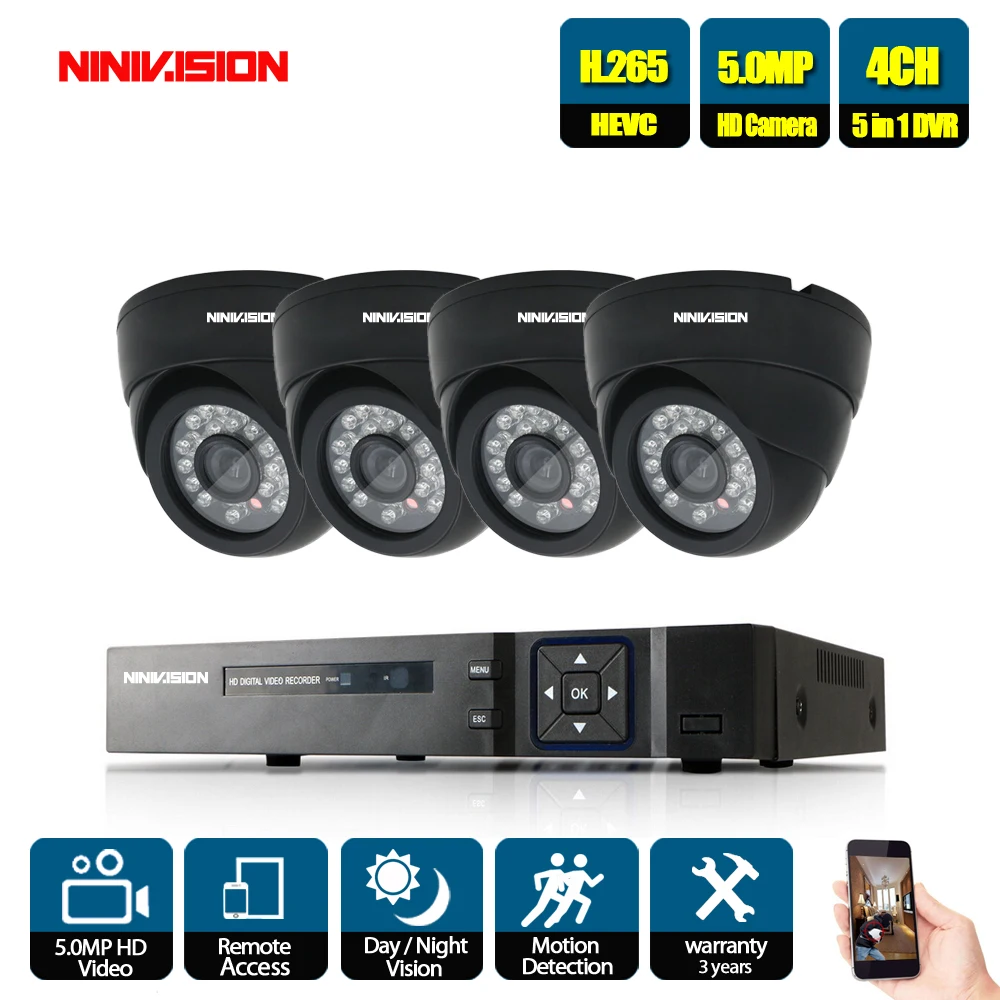 NINIVISION 4CH 5MP DVR Аудио запись CCTV система безопасности купольная ahd камера IR CUT P2P