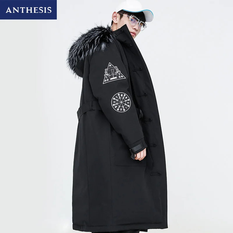 Houxu 2019 новый мужской длинный отрезок 90% Eider пуховик с капюшоном меховой воротник верхняя одежда Tang костюм