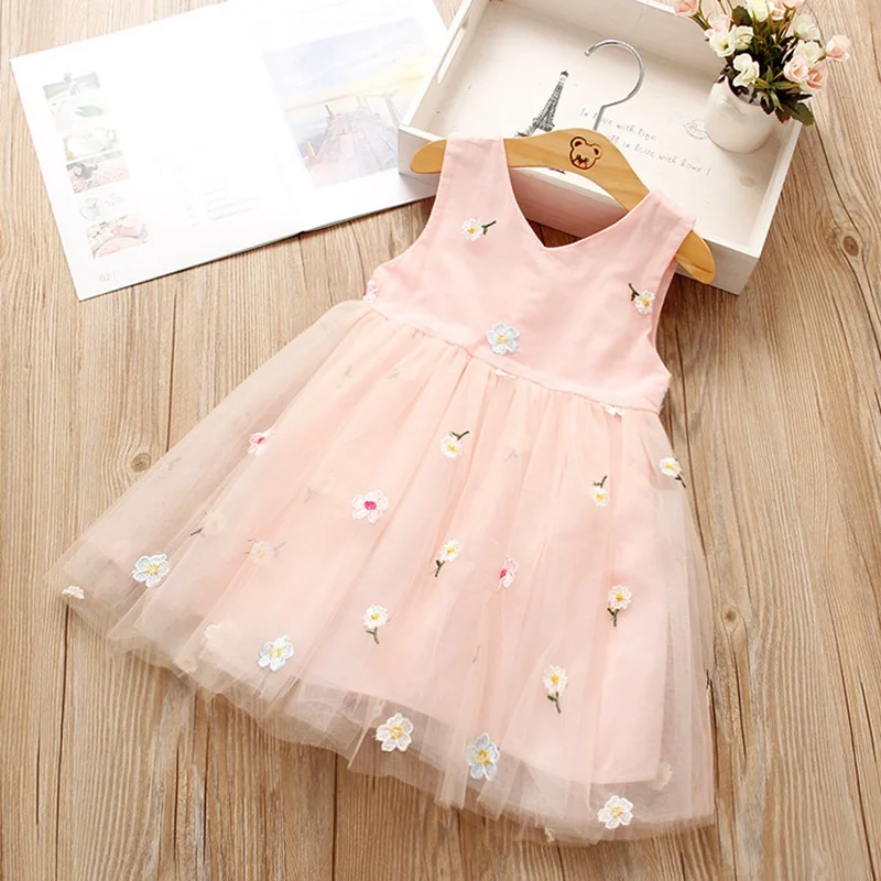 

Summer Girls Children Kids Baby Princess Sleeveless Embroidery Flower Party Dresses Mesh Fairy Tutu Tank-Dress Vestidos S8655