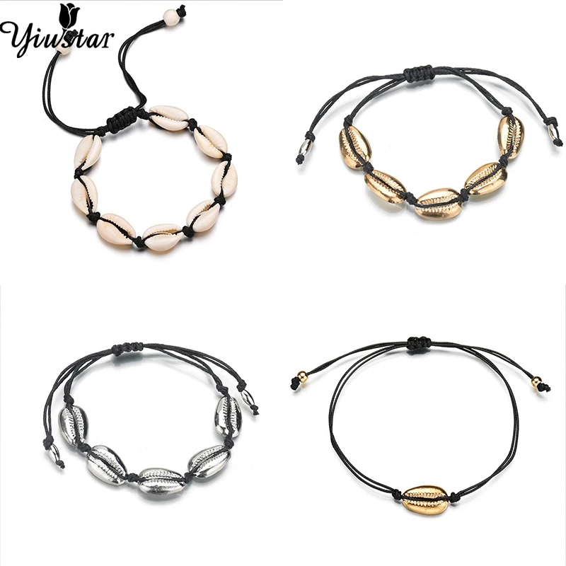 

Yiustar Summer Holiday Elegant Sea Shells Bracelets Women Girls Boho Style Simple Ocean Beach Jewelry Shells Charm Bracelet Gift