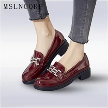 Большие размеры 34-43; лоферы из лакированной кожи; женские повседневные туфли-оксфорды на плоской подошве; удобные женские мокасины без застежки