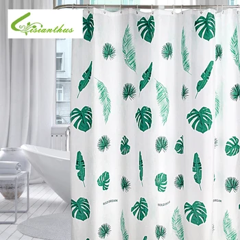 

Green Tropical Plants Shower Curtain Bathroom Waterproof Polyester Shower Curtain Leaves Printing Curtains for Bathroom Shower