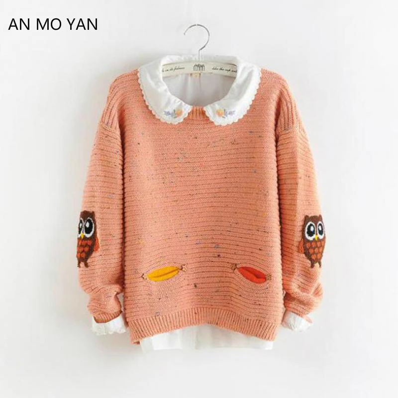 

Kawaii Little Bird Women's Pink Sweater AN MO YAN High Quality Autumn And Winter Thicken Pullover Fun Pocket Harajuku Costume