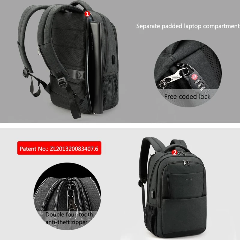 Tigernu de marca, para hombre mochila portátil de 15,6 hombres de mochila usb gran viaje mochilas slim impermeable anti robo mochila Mujer Tigernu de marca, para hombre mochila portátil de 15,6 hombres de mochila usb gran viaje mochilas slim impermeable anti robo mochila Mujer