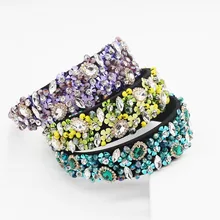 Барокко роскошные тяжелые работы преувеличенный дикий характерный обруч для волос рисовый бисер горный хрусталь индивидуальность модная женская повязка на голову 955