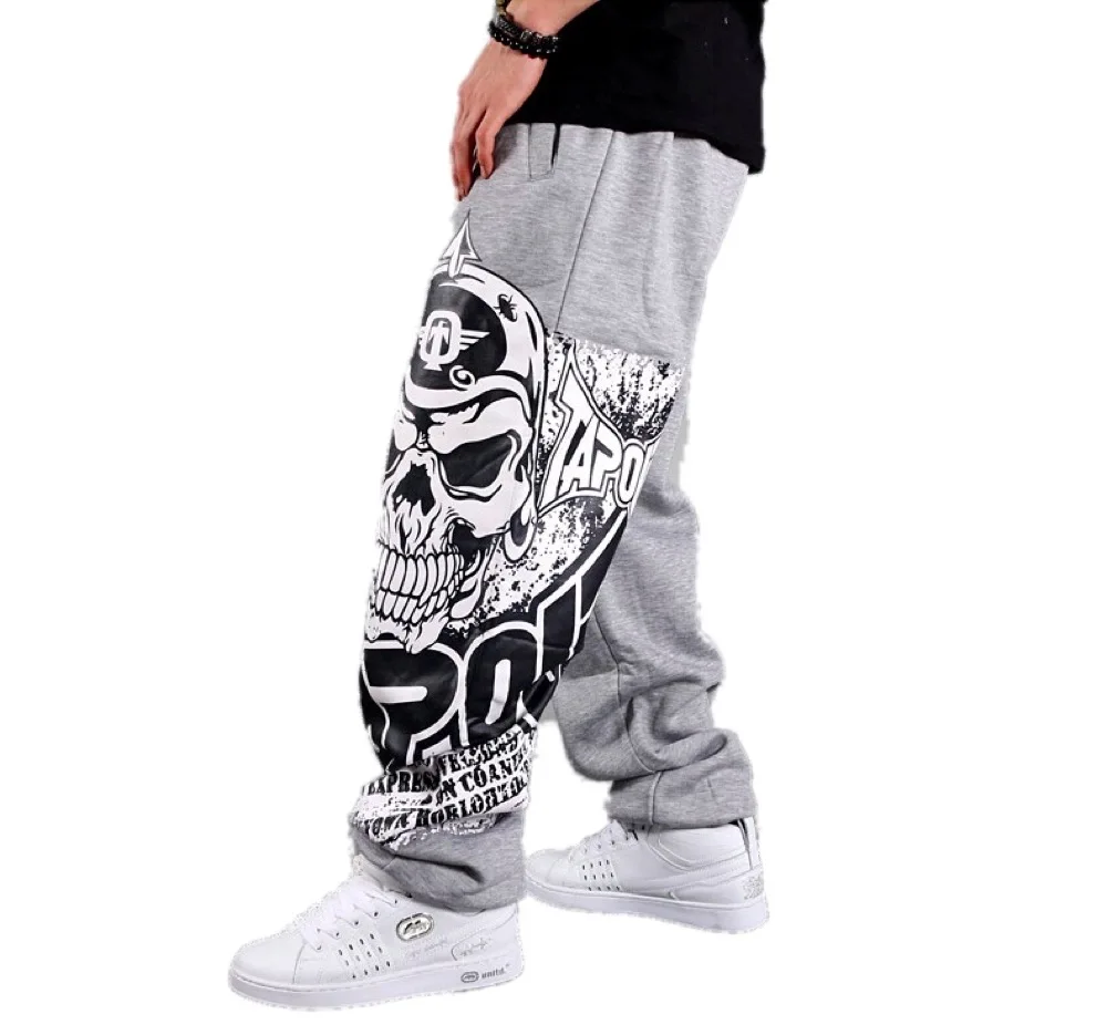 

2018 Men Hip Hop Pant Loose Street Dancing Long Trousers Skull Print Rock and Roll Punk Baggy Parkour Skateboard Sweatpant Men