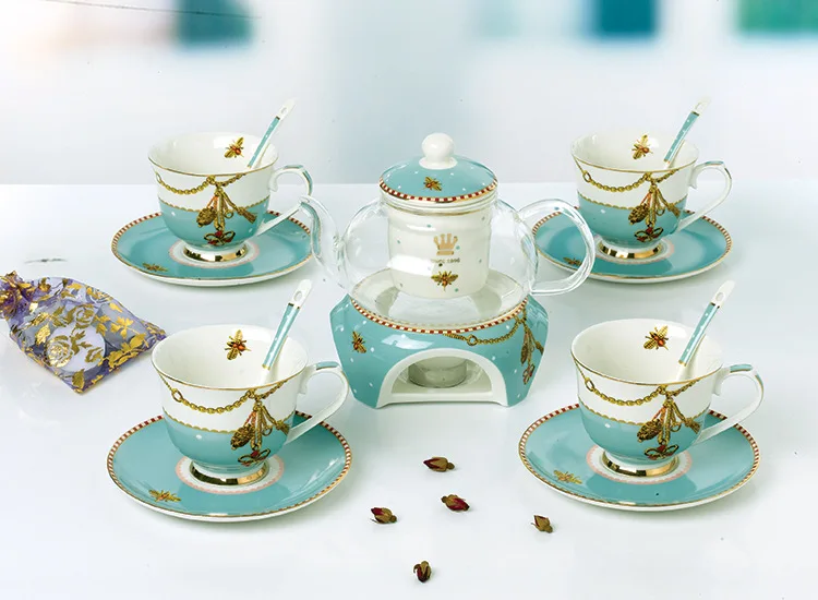 YeFine керамический чайный набор 15 шт. набор продвинутый нагреваемый стеклянный чайник с чайной заваркой костяные фарфоровые чашки и блюдца