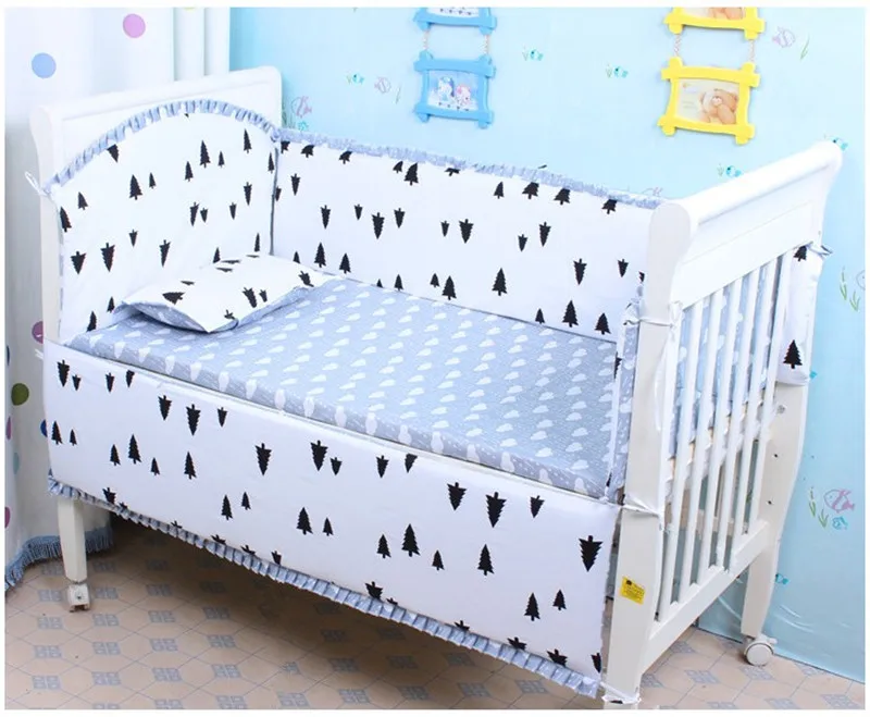 Baby Embroider Crib Baby Bedding Set Cotton Print 5items Cot Quilt