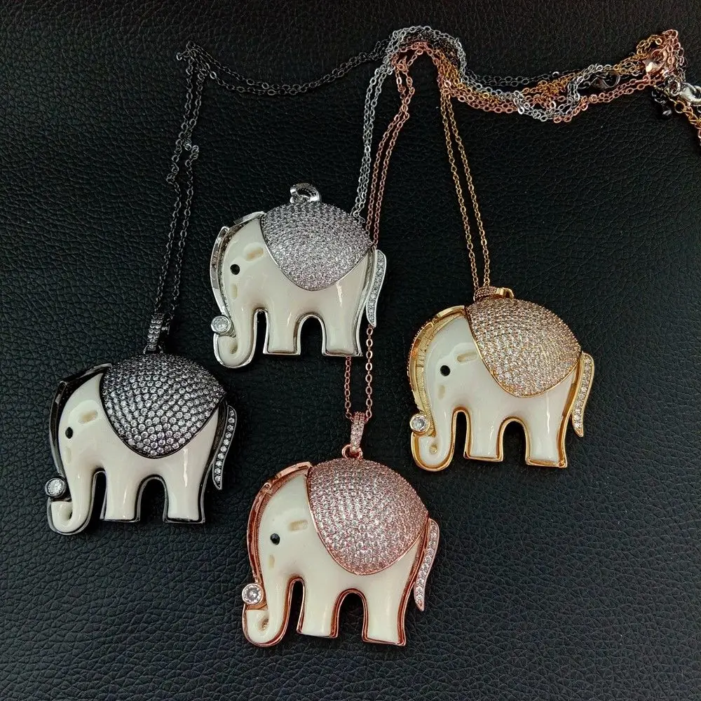 

38x44mm elephant shape golden plated Cz micro pendant Chain necklace