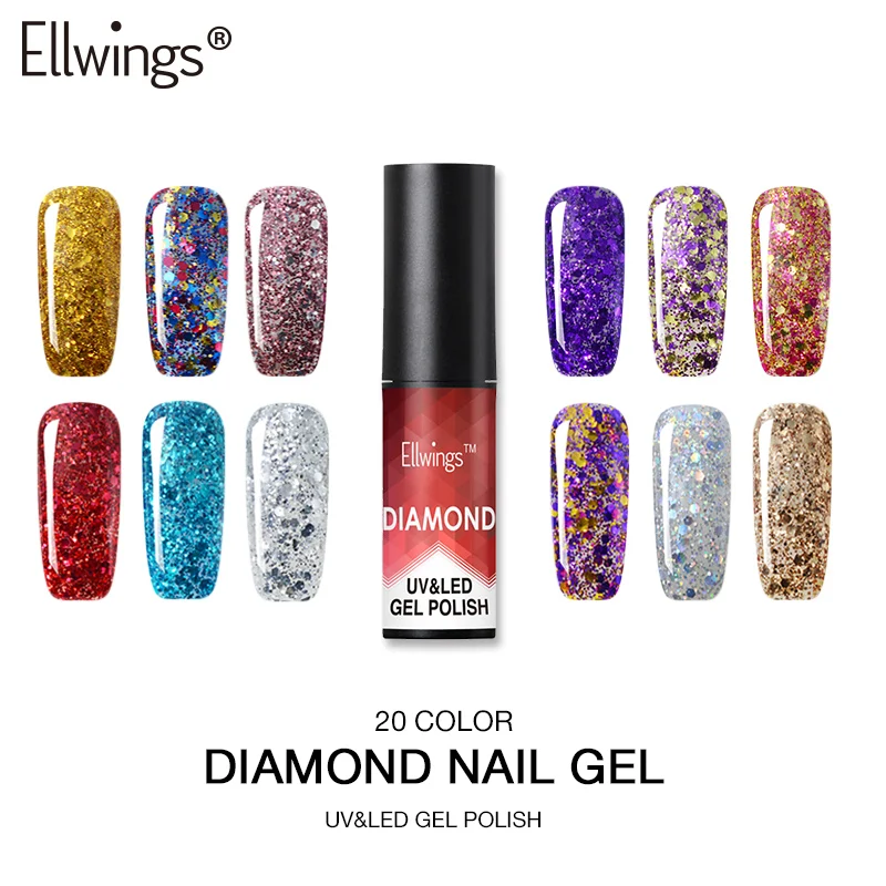 

Ellwings Professional UV Gel Varnish Diamond Glitter Gel Nail Polish Soak Off Manicure Nail Art Permanent Enamel Kit Gel Lacquer
