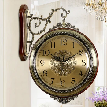 

Retro Wood Double Face Wall Clock Corridor Metal Watch European Pow Patrol Guess Women Home Decoration Large Quartz 50ZB024