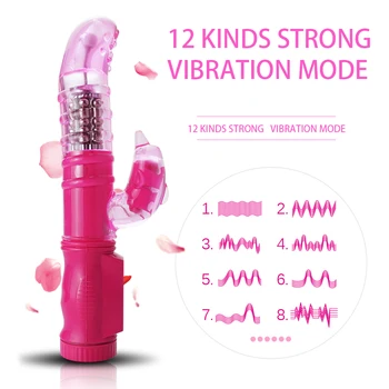 G Spot Dildo Rabbit Vibrator Masturbator Rechargeable Rotation 12 Speeds Double Vibrating Vagina Vibe Adult Sex Toys for Women 2