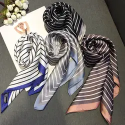 Для женщин в полоску квадратный шарф шелковые шарфы женский платок платки бандана Размеры 70 см * 70 см