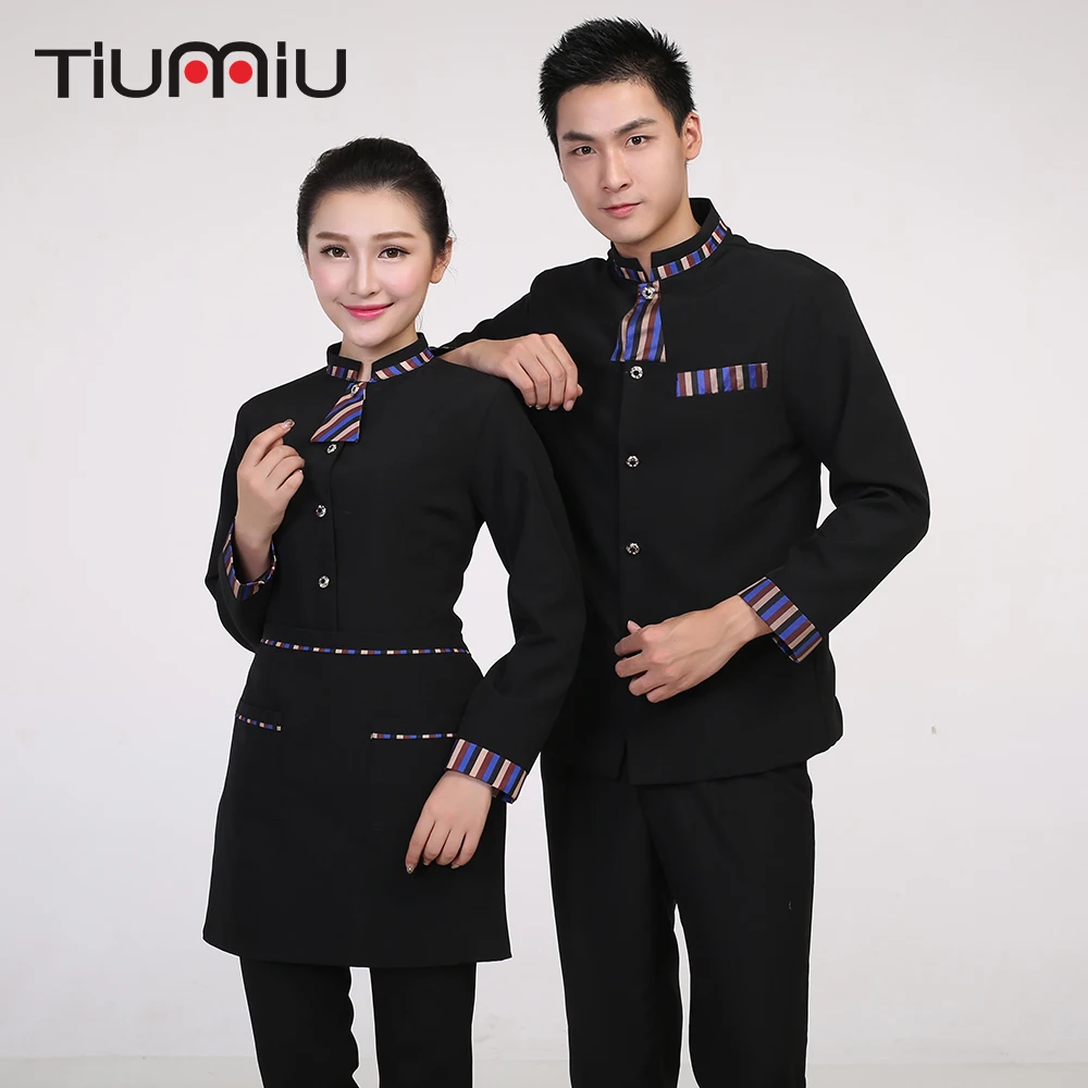 

Spliced Tie Cuff High-end restaurant Waitress Waiter Uniforms Bakery Food Service Long Sleeves Workwear Jacket Cleaning Clothing