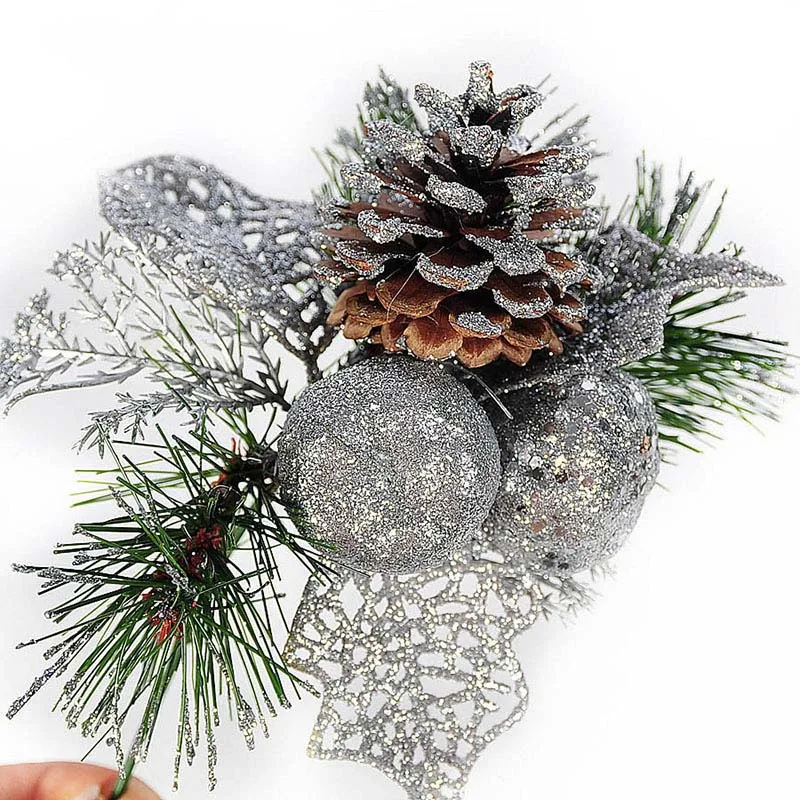 23CM-Christmas-Tree-Glitter-Gold-Sliver-Pine-Needles&-Cones-Mixed-Cuttings-Hanging-Xmas-Party-Ornament-Decorations-MR0126 (5)
