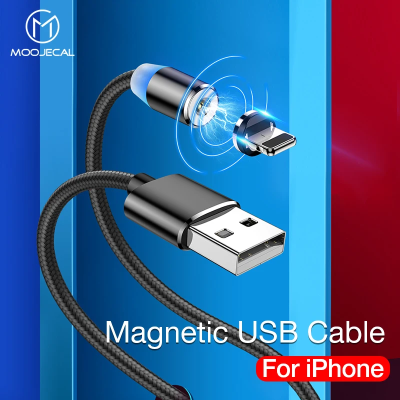 

MOOJECAL Magnetic Cable For iPhone X XS Max Xr 8 7 Plus Charging Wire to USB Cable For Samsung Xiaomi Huawei LED Magnet Charger