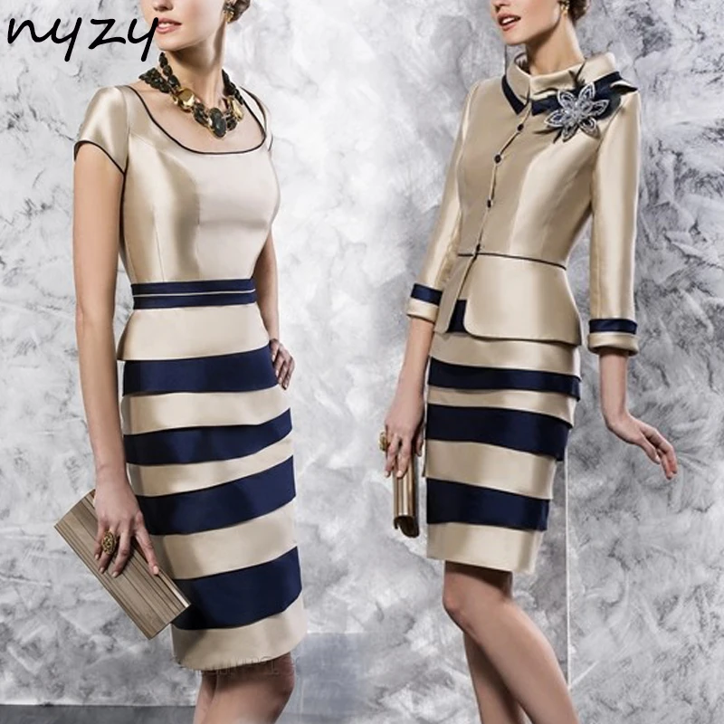 

NYZY M37 Cocktail Dress Champagne 2 Piece with Jacket Bolero vestidos coctel Formal Dress for Wedding Party Guest Wear 2019