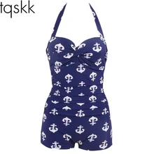 TQSKK, новинка, Цельный купальник размера плюс, Ретро стиль, большой размер, кружевной купальник, боди, полный охват, Холтер, купальный костюм, M~ 2XL