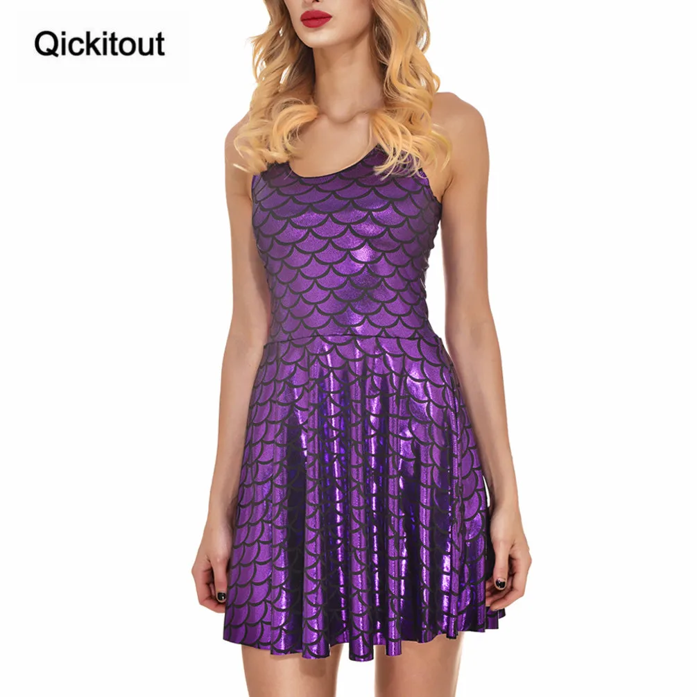 Qickitout Dress 2016 Summer Style Women Mermaid Scales Vintage Print