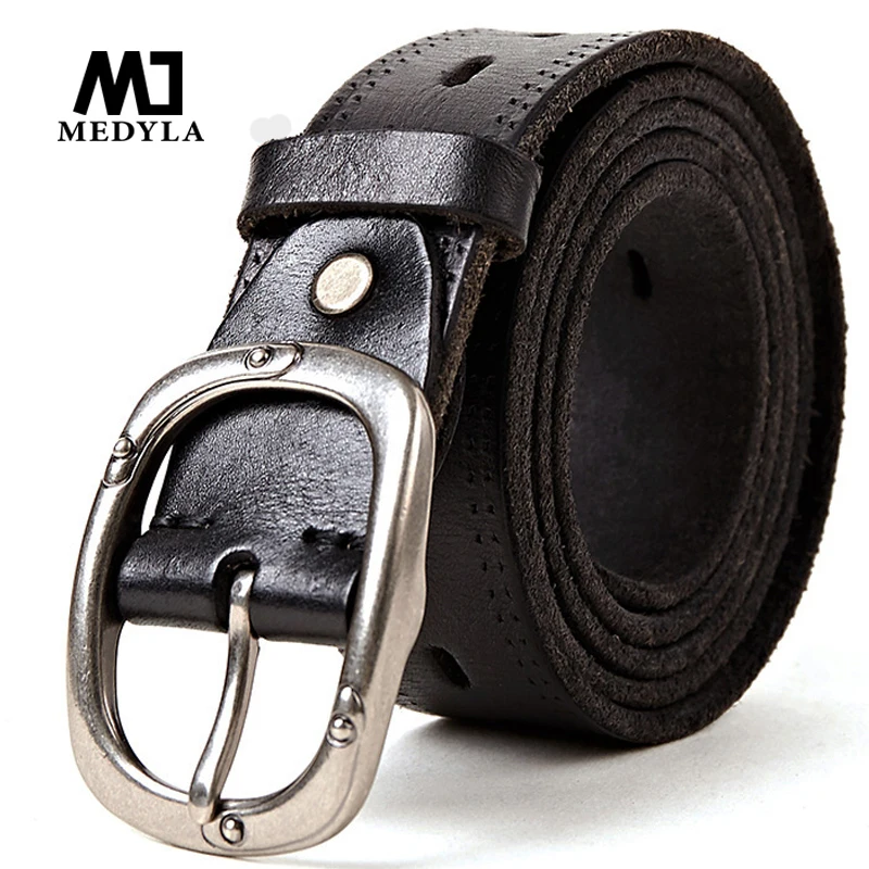 

MEDYLA Fashion Retro Brand Cowhide Leather Belts For Men's High Quality Alloy Buckle Jeans Men's Belt MD501