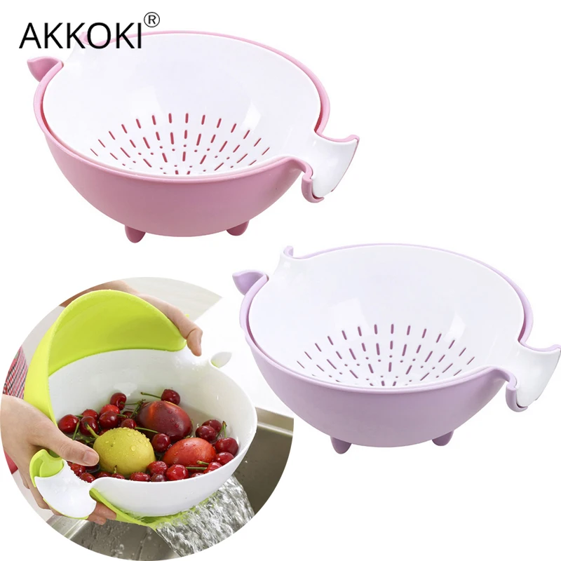 

2 In 1 Multifunctional Large Colander and Bowl Strainer Kitchen Accessories Double Layered Rotating Vegetable Fruit Drain Basket