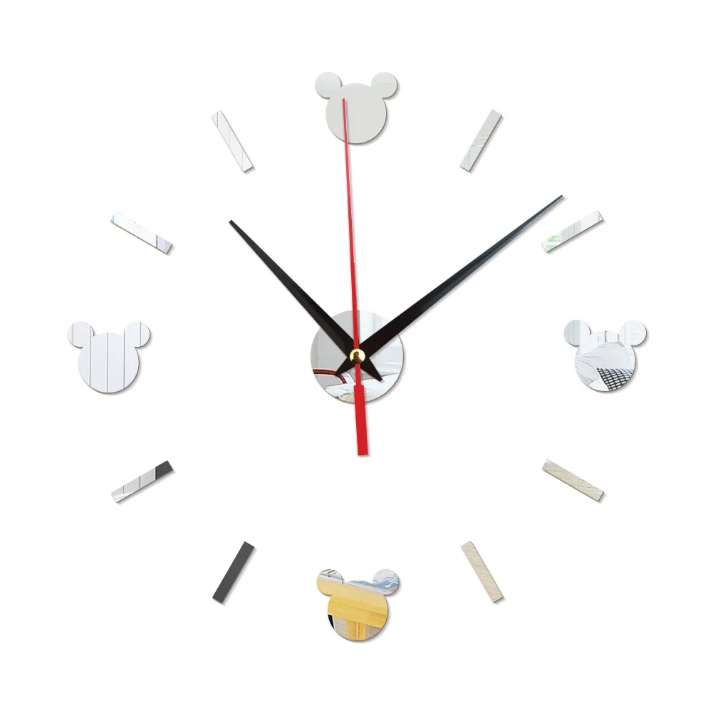 Мультфильм Микки акриловые настенные наклейки часы креативные декоративные 3D Зеркало Гостиная иглы часы батарея бесшумный простой - Цвет: silver