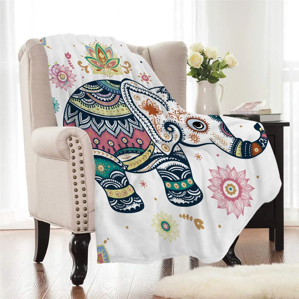 Blanket Rainbow Elephant Modern Line Art Cobertor