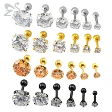 Серьги из хирургической стали круглый кубического циркония серьги-пуссеты небольшой Нержавеющая сталь серьги, Надеваемые На ушной хрящ для Для женщин девочек серьги-гвоздики