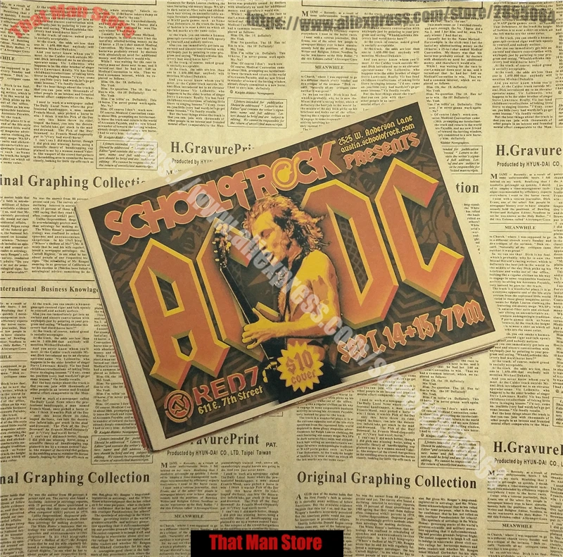 ВИНТАЖНЫЙ ПЛАКАТ ACDC крафт ретро старый рок-н-ролл Старый плакат евро и американская музыкальная команда звезда Ретро плакат - Цвет: Черный