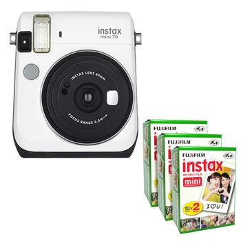 Fujifilm Instax Mini 70 мгновенная пленка камера Белый со стильным плечевым ремнем+ Fuji 60 мгновенная пленка фото картина - Цвет: White