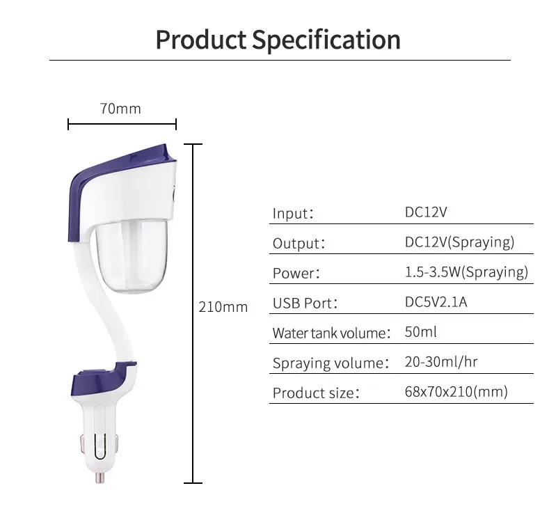 Модернизированный 12 В, Автомобильный увлажнитель воздуха с 1/2USB автомобильный паровой Воздухоочистители освежитель распылитель ароматческих эфирных масел, аэрозольный распылитель, туманный распылитель, фоггер