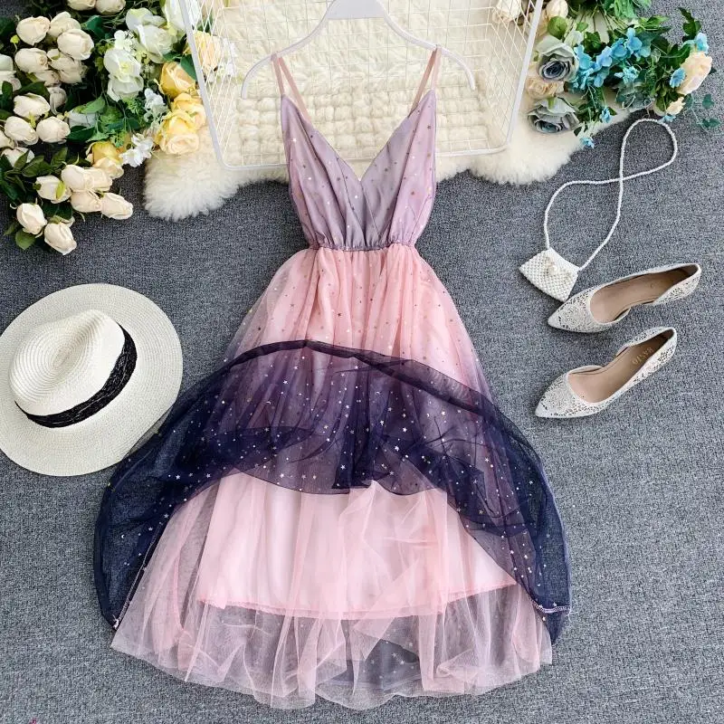 LISM сладкий Тюль Zomerjurk Dames 2019 глубокий v образный вырез Spaghettic ремень Высокая талия