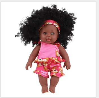 

35cm Black African Newborn Reborn Doll Baby Simulation Soft Vinyl Children Cheap Toys Sleeping Accompany Calm Doll Gift
