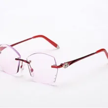 Ушко Модные женские без оправы брендовые алмазные обрезки красная дальнозоркость, оптические линзы для чтения очки MZX01