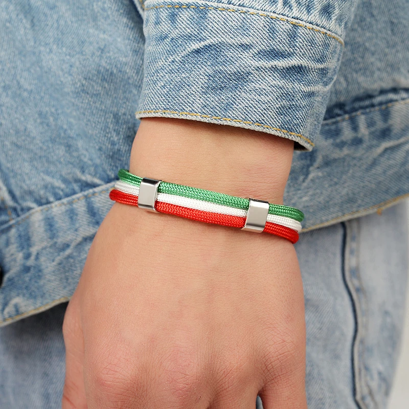 JAAFAR New Fashion Country Russia Flag Nylon Rope Leather Bracelets Fashion Knit Bandages Charm Men's Sports Bracelets