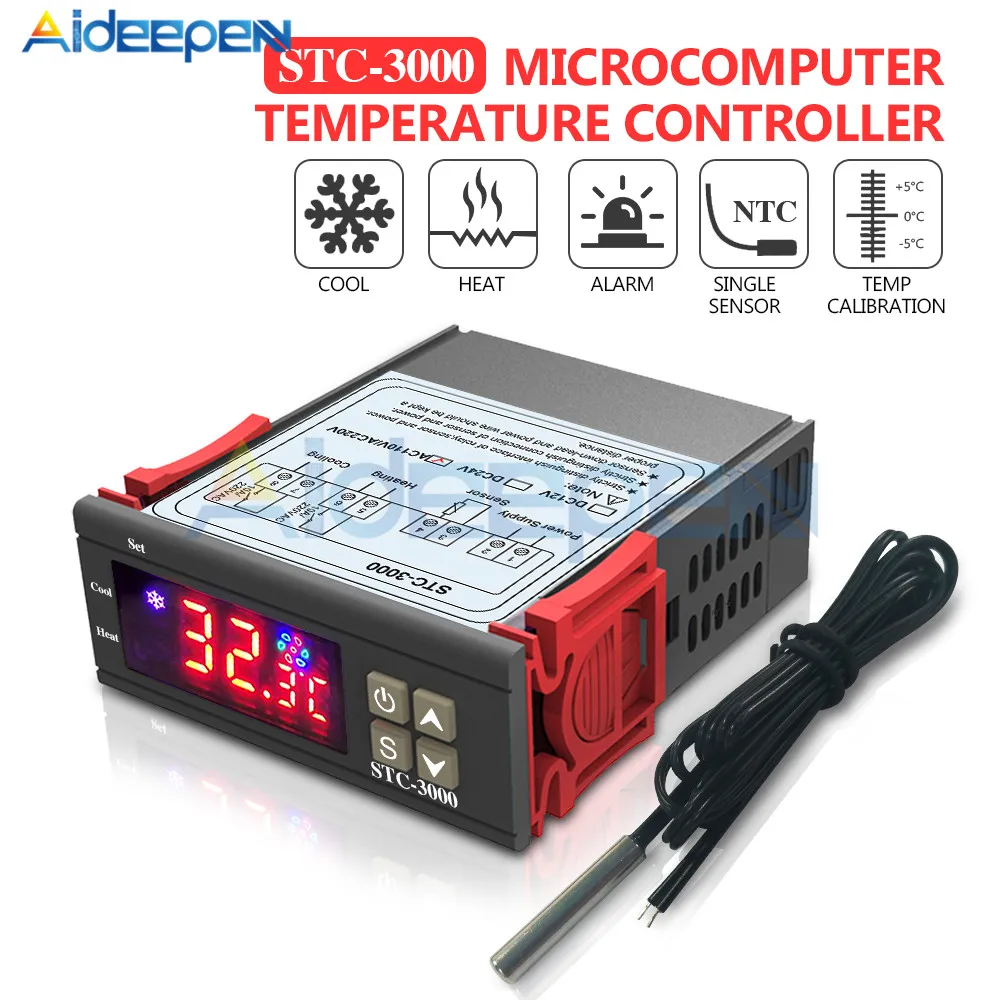 STC-3000 STC-1000 STC-100 Температура Управление; 12V 24V 110 V-220 V светодиодный цифровой терморегулятор Термостат Управление+ NTC Сенсор