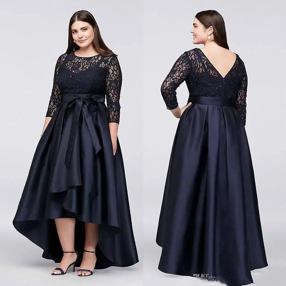 

High Low Plus Size vestido novia Lace Formal Wear 3/4 sleeve Wedding Guest Evening Party gown Mother Of The Bride Dresses
