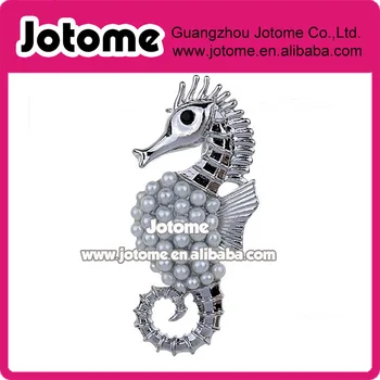 

Vintage Cute Seahorse Crystal Silver Faux Pearl Plated Brooches and Pins