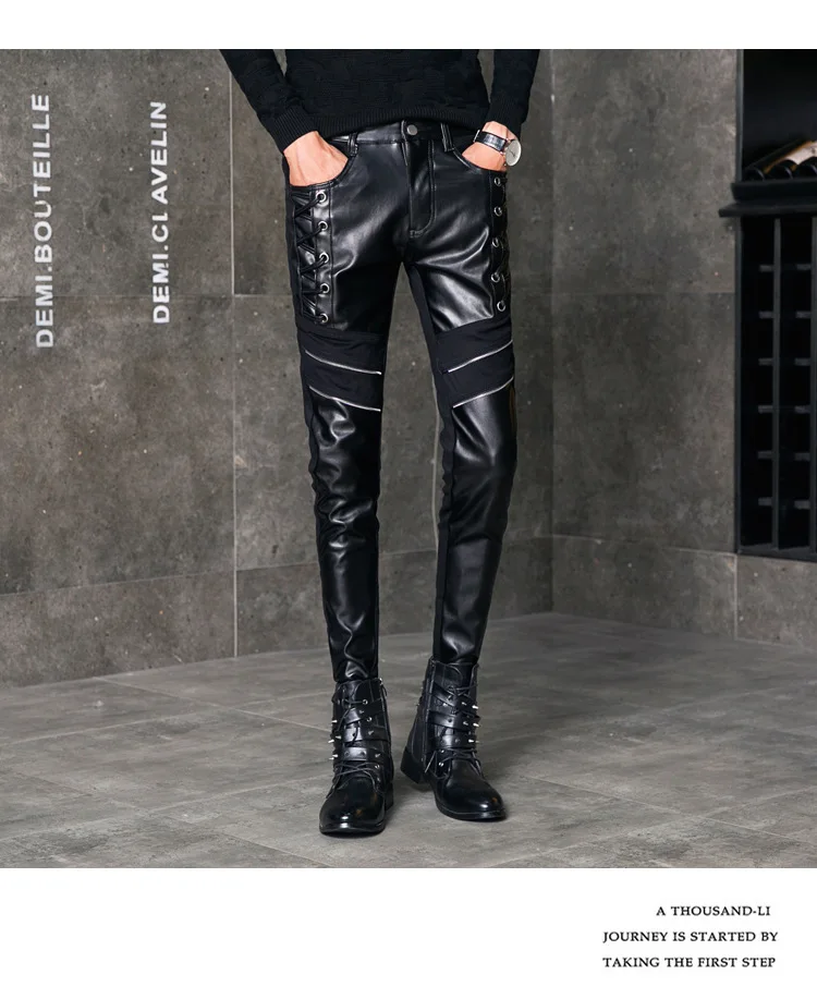 Idopy/Новые мужские обтягивающие брюки из искусственной кожи; черные облегающие байкерские кожаные брюки; готические брюки для мужчин