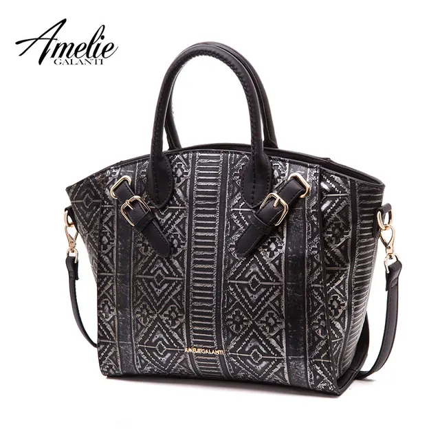 AMELIE GALANTI Luxury Leather Women Handbags Hard PU Leather Fashion Lady Geometric Pattern Messenger Bags Embossing Women Bags