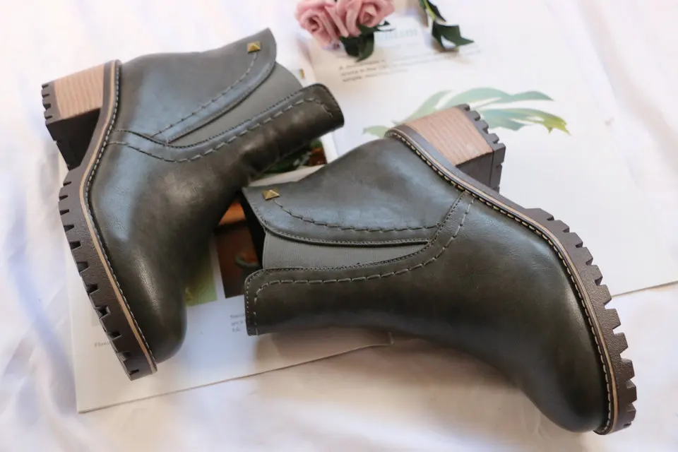 ESVEVA/ г. Женские ботинки на массивном каблуке короткие плюшевые ботильоны на квадратном каблуке Демисезонная женская обувь с круглым носком на молнии размеры 34-43