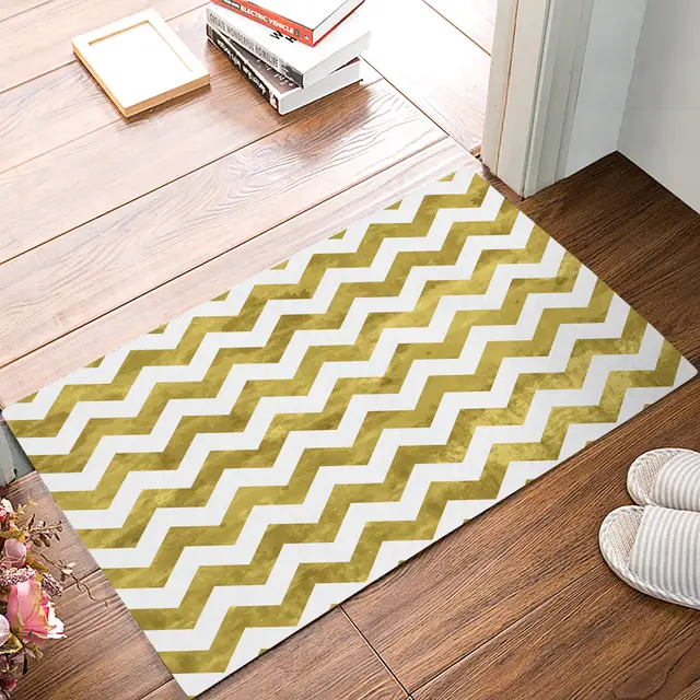 Charmhome Living Room Floor Mat Carpet Gold And White Chevron