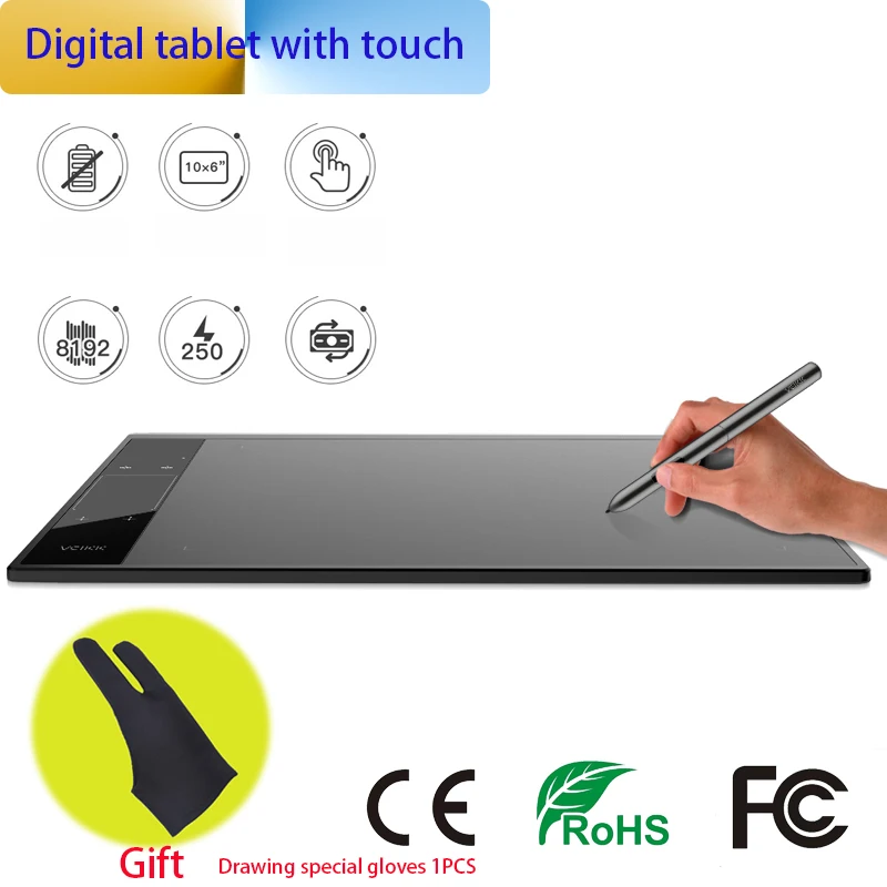 

Graphics Drawing Tablet with 8192 levels TYPE-C USB Art Drawing Board 10x6 inch Active Area With Touch Shortcuts Not XP PEN