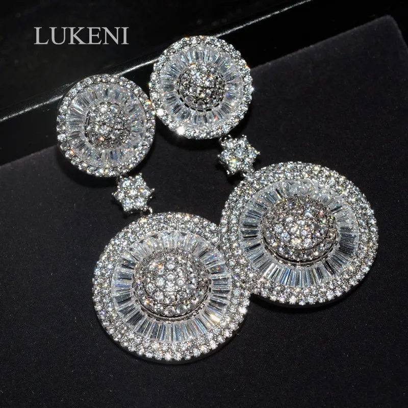 Lukeni дизайн Элегантный белый цвет+ медь+ AAA кубический циркон геометрический Тип серьги для женщин модные ювелирные изделия
