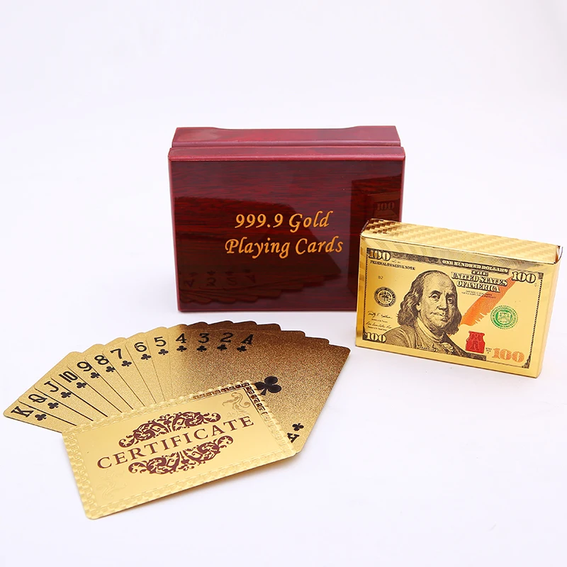 

US dollar Playing Cards packing with wooden box in Waterproof collection Durable creative custom full color PETpoker for gift