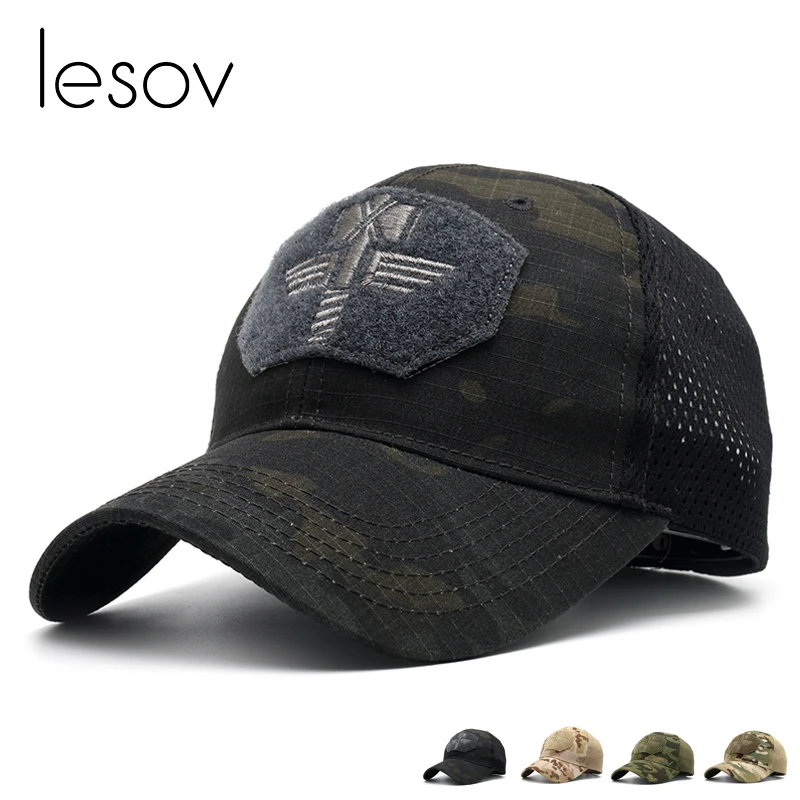

Lesov Unisex Tactical Camouflage Baseball Cap Men Women Camo Army Cap Breathable Mesh Hook&Loop Hip Hop Snapback Caps Militares