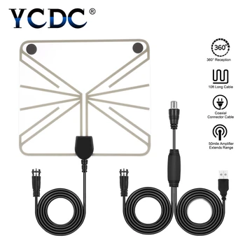 

50 Mile Range F Male Connector Ultra-thin Digital Indoor antena TV HDTV Antenna High Signal Capture Cable Signal Amplifier