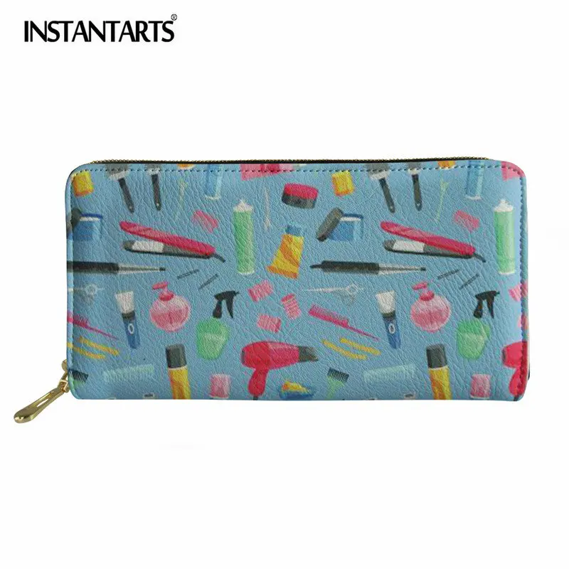 

INSTANTARTS Luxury Brand Women Long Wallet Hair Stylist Pattern PU Leather Purse Girls Zipper Waterproof Woman Purse Female Lady